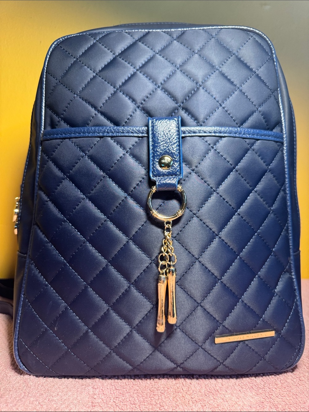 Nicole Miller Quilted Backpack in Blue Like New